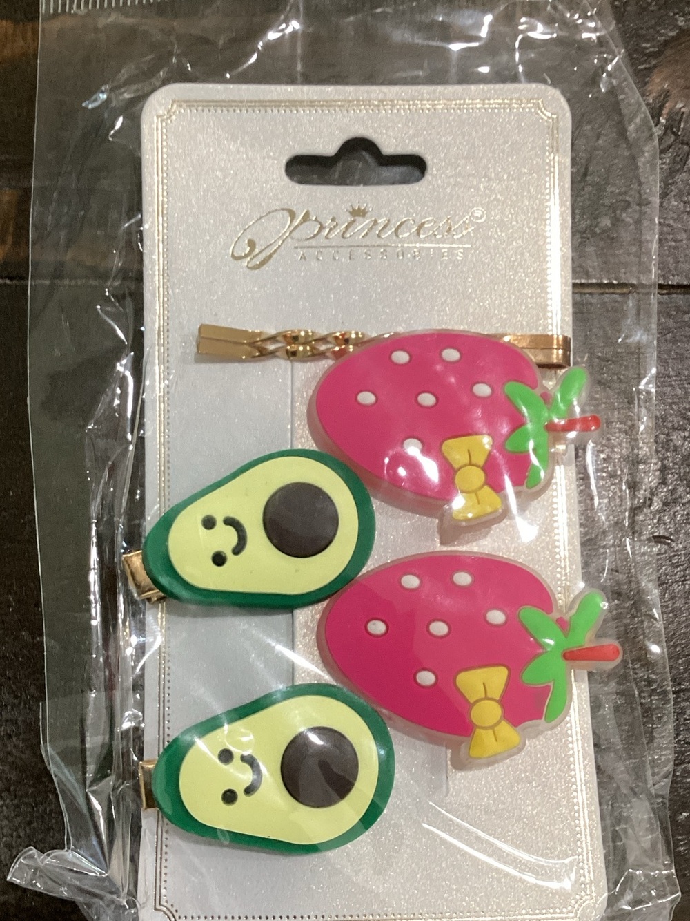 Princess Kids Pink Strawberry & Green Avocado Hair Clip Set
